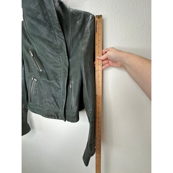 Andrew Marc Olive Green Diagonal Front Zip Leather Moto Jacket XS - Picture 15 of 16